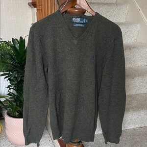 Polo by Ralph Lauren Men's Dark Green Lambswool V-Neck Sweater
